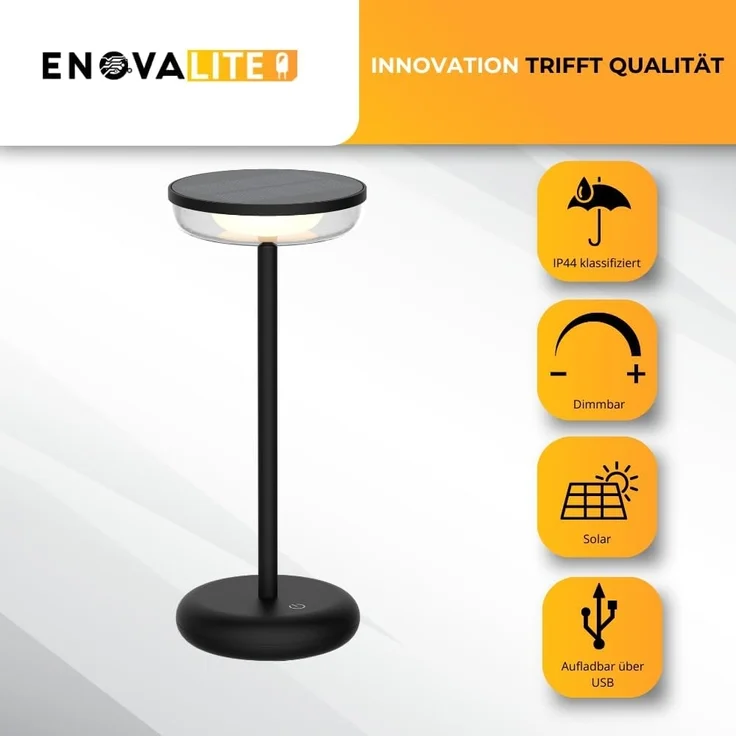 ENOVALITE LED-Akku-Tischleuchte, Solar- u. Netzbetrieb, dimmbar, 2700K – Bild 2