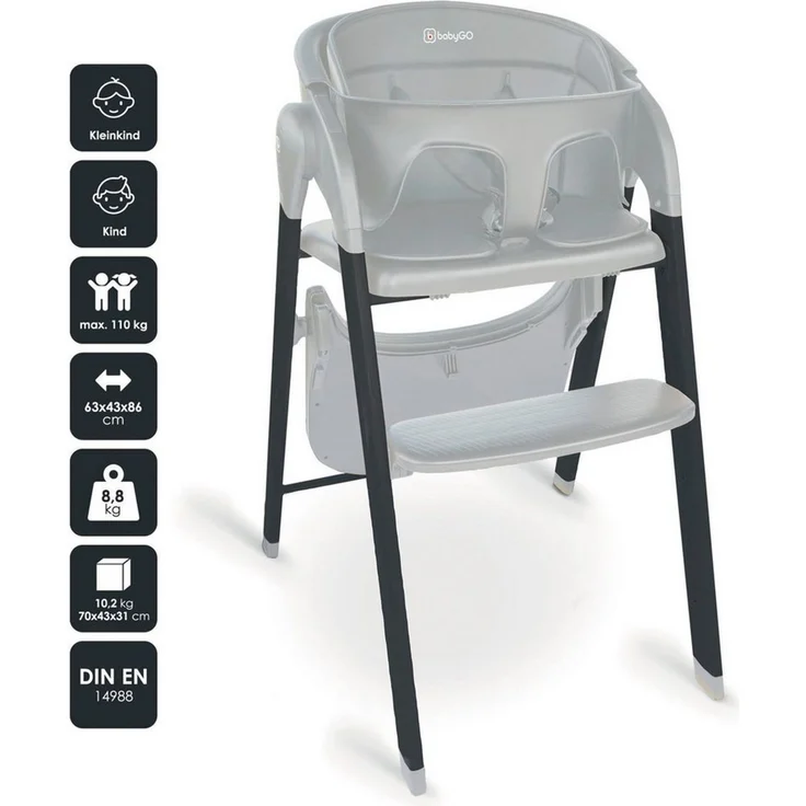 BabyGo Levels Hochstuhl inkl. Essbrett grey/anthra – Bild 2