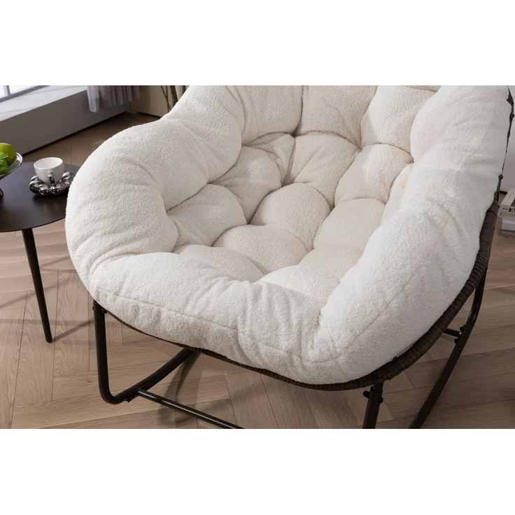 Rattan-Schaukelstuhl für den Außenbereich, gepolsterter Schaukel- und Liegesessel für Veranda, Wohnzimmer, Terrasse, Garten, Weiß – 93 x 73 x 23 cm – YOUDENOVA – Bild 6
