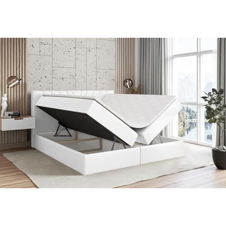 ALTDECOR ERNINA Boxspringbett 160 x 200 cm, Schwarz Kunstleder, mit H3 Matratze, Topper und Bettkasten – Bild 4
