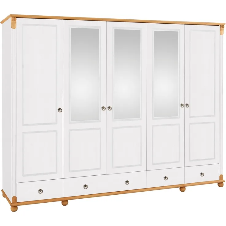 Home affaire Kleiderschrank Tessin Breite 245 cm, Kiefer massiv, mit Spiegel
