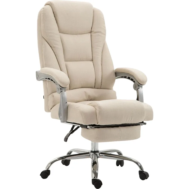 Bürostuhl MIAMI Stoff - 118x68x64, Creme Stoff Metall in Chromoptik Gestell ergonomische Bürostühle Homeoffice Stuhl mit Rollen