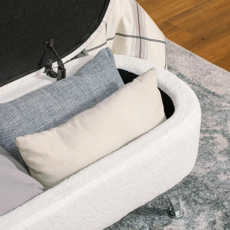 HOMCOM Sitzbank mit Stauraum Polsterbank mit Teddysamtoptik, Sitztruhe mit Metallbeine, Truhenbank für Wohnzimmer Schlafzimmer Flur 114 x 47 x 46,5 cm, Weiß – Bild 9