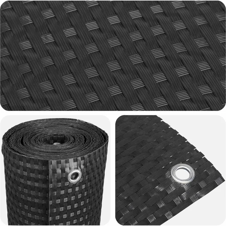 vidaXL Balkonsichtschutz mit Ösen 1000 x 90 cm Poly-Rattan Schwarz 42032659 – Bild 4