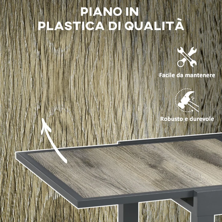 Ausziehbarer Gartentisch für 6 Personen aus Kunststoff und Aluminium, 80/160 x 80 x 75 cm, beige – Bild 8