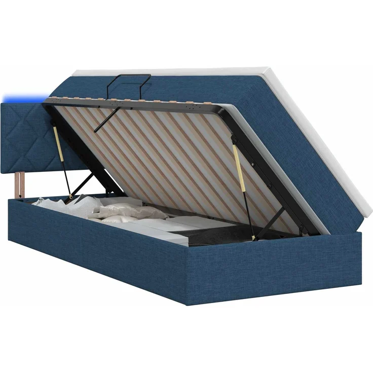 vidaXL LED-Speicherbett mit Matratze Blau 90 x 200 cm Stoff 3459104 – Bild 2