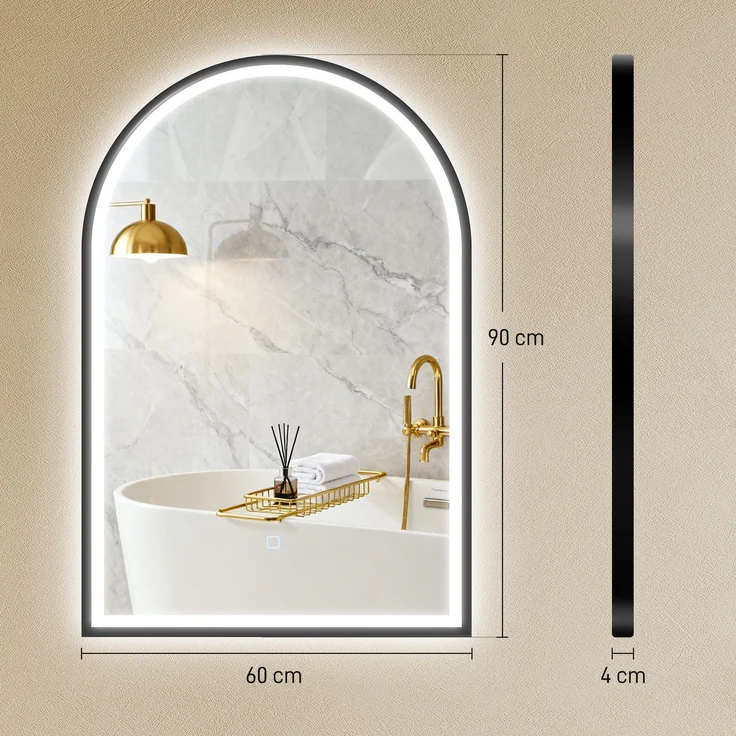 MELAYR, LED Badezimmerspiegel 60 x 90 cm mit Beleuchtung, Front- & Rückbeleuchtung, Memory-Funktion, Schwarz – Bild 5