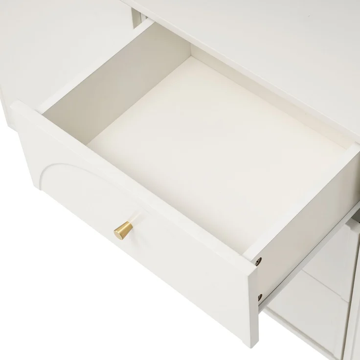 Kommode 140 cm mit gewölbten Schubladen, Sideboard mit höhenverstellbarem Fachboden, Drehtüren, Metallfüßen, Stauraum – Bild 10