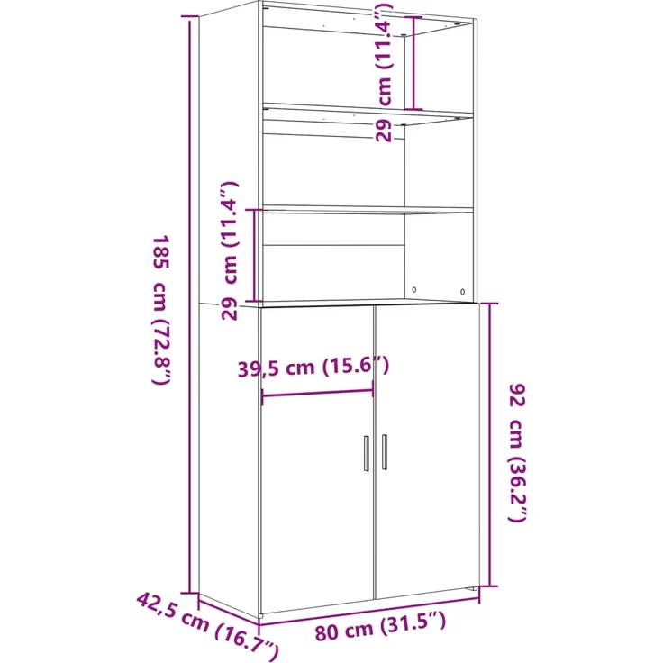vidaXL Highboard Weiß 80x42,5x185 cm Holzwerkstoff 3281378 – Bild 8