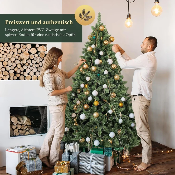 Salcar Künstlicher Weihnachtsbaum Künstlicher Christbaum, naturgetreuer Tannenbaum mit Klappsystem, 180cm mit 730 PVC-Nadeln – Bild 4
