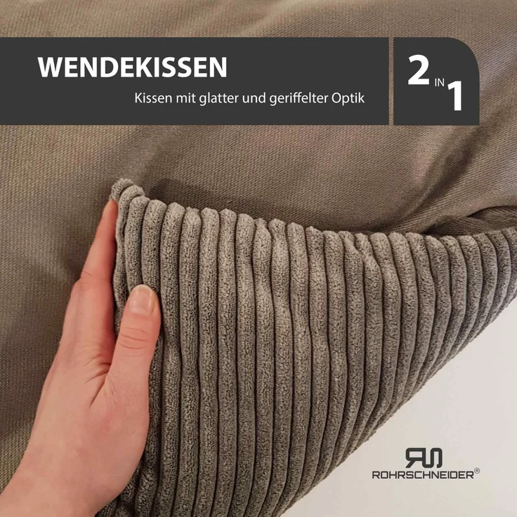 ROHRSCHNEIDER Hundebett - Cord, Hundekorb, Tierbett, Wendekissen, Bezug waschbar, rutschfest Taupe 15x55x42cm – Bild 6