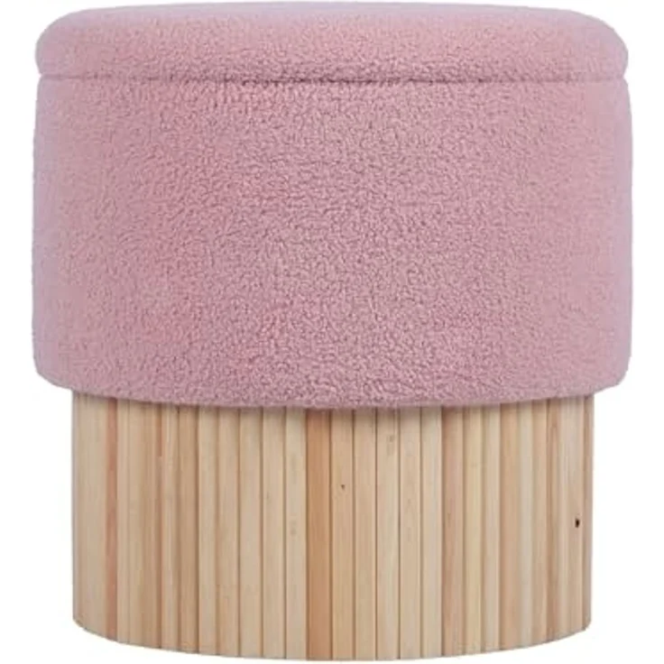 DRW Sitzsack mit Holzsockel, gepolstert in Rosa und Natur, 39 x 39 x 41 cm – Bild 1