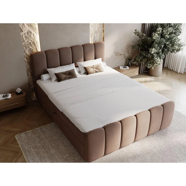 GRAINGOLD Cloud Boxspringbett 160x200, Bett mit Bettkasten, Velour-Stoff, mit Kopfteil, Braun – Bild 3