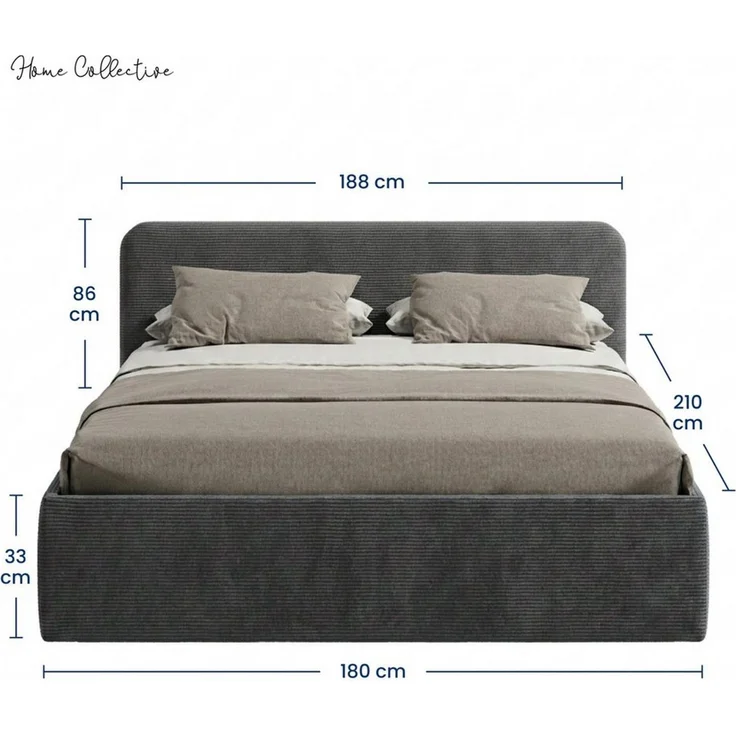 Home Collective Polsterbett Bett mit Stauraum, verstellbarem Lattenrost, viele Größen (Größen: 100x200 120x200 140x200 160x200 180x200 200x200, hochwertiger Kordstoff, made in Germany), wählbare Matratze Federkern oder Kaltschaum, Anthrazit – Bild 2