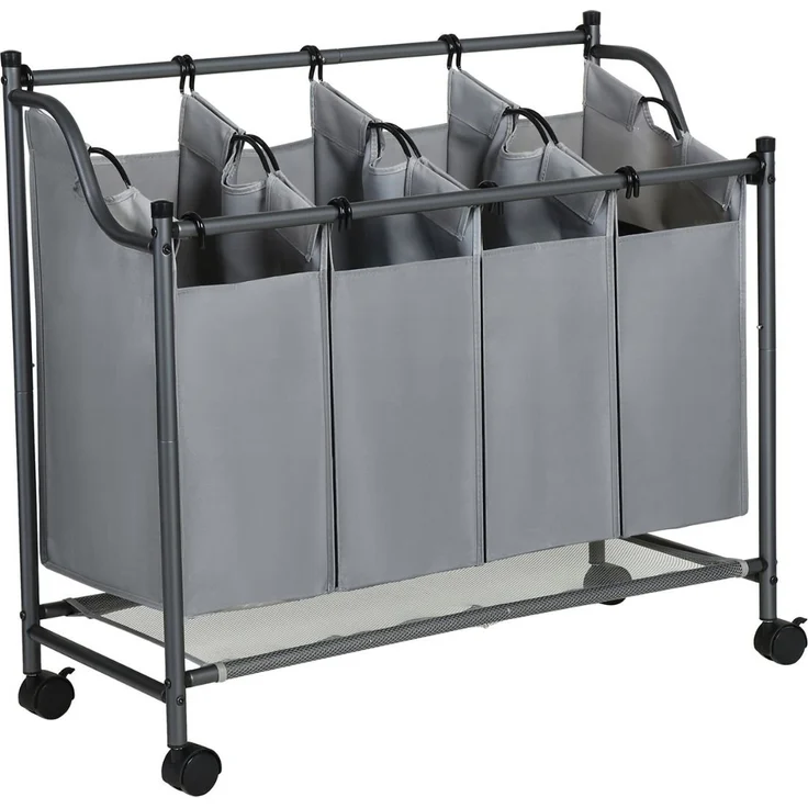 Songmics Wäschesammler auf Rollen mit 4 Fächern, Polyester Schwarz, 67/81 x 87,5 x 38,5 cm – Bild 2