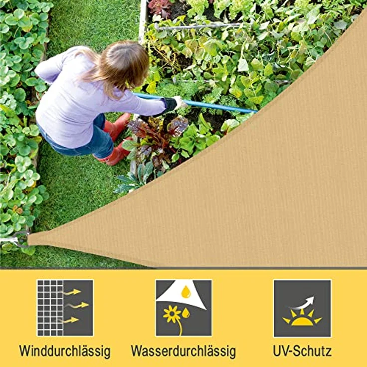 Sol Royal Sonnensegel dreieckig 3 x 3 x 3 m Wasserdurchlässig HDPE Atmungsaktiver Balkon Terrasse Sonnenschutz Segel Sand – Segeltuch UV Sonnenschutz Garten Pool Camping - Shade Sails HS9 – Bild 3