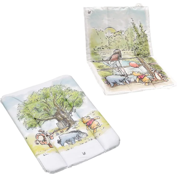 keeeper Winnie Puuh-Set Wickelunterlage amelia für Tisch, Kommode etc. + Wickelunterlage antek für unterwegs, Bequeme Liegefläche, Einfache Reinigung, Weiß