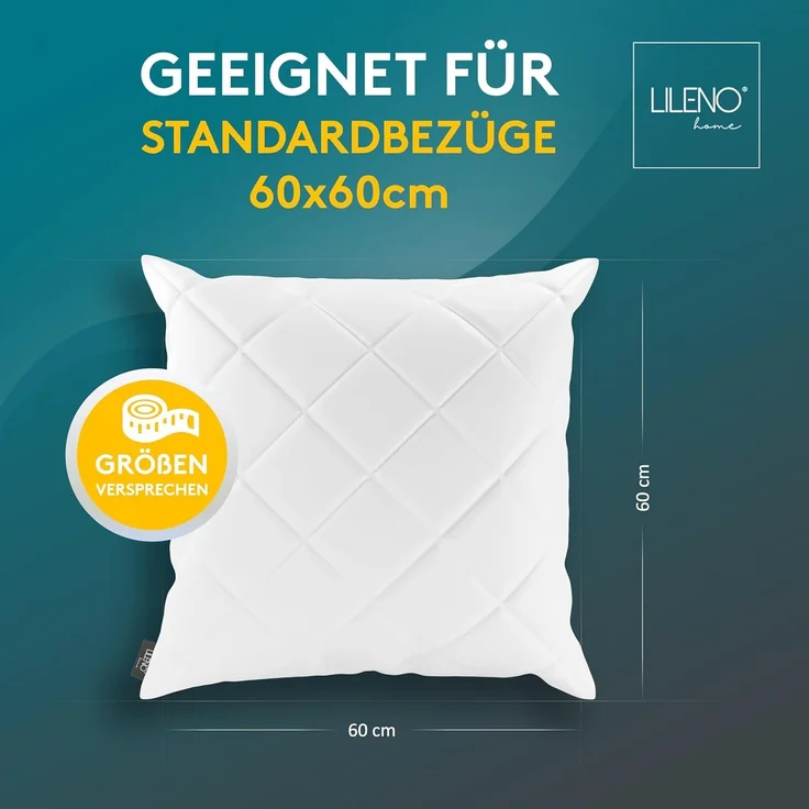 LILENO HOME 2er Set Kissenfüllung 60x60 cm - 95°C waschbares Innenkissen geeignet für Allergiker - Polyester Kisseninlet als Couchkissen, Sofa Kissen, Cocktailkissen und Kopfkissen – Bild 5