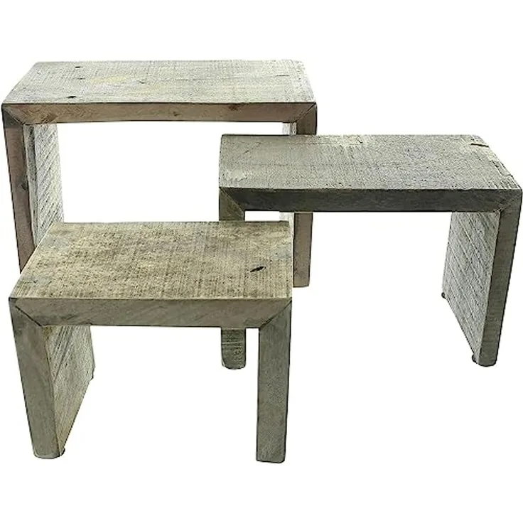 3x Dekobank "Rustikal" aus recyceltem Holz im Used Look, Blumenhocker, Blumenständer, Pflanzenständer