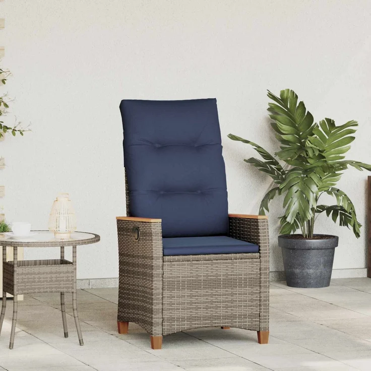 vidaXL Verstellbarer Gartenstuhl Grau und Marineblau Poly-Rattan 42026862 – Bild 1