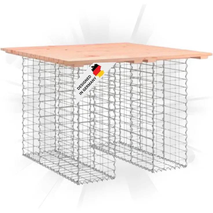 DELUKE® Gartenbank Gabionen TELLE aus Stahl 100x102x72cm Massivholz Douglasie, 25cm Gabionenbreite Gabionenbank Gartentisch aus Gabionen Steinkorb Gabionengitter Ziergabione Drahtkorb befüllbar