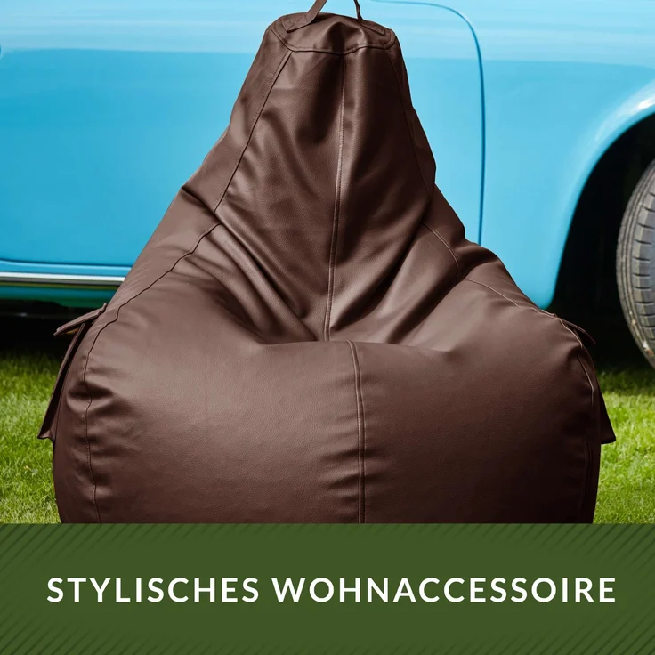Green Bean® Sitzsack aus Kunstleder mit EPS Perlen Füllung - 90 x 80 x 70 cm - Bean Bag - Gaming Chair Rückenlehne - Dunkelbraun – Bild 8