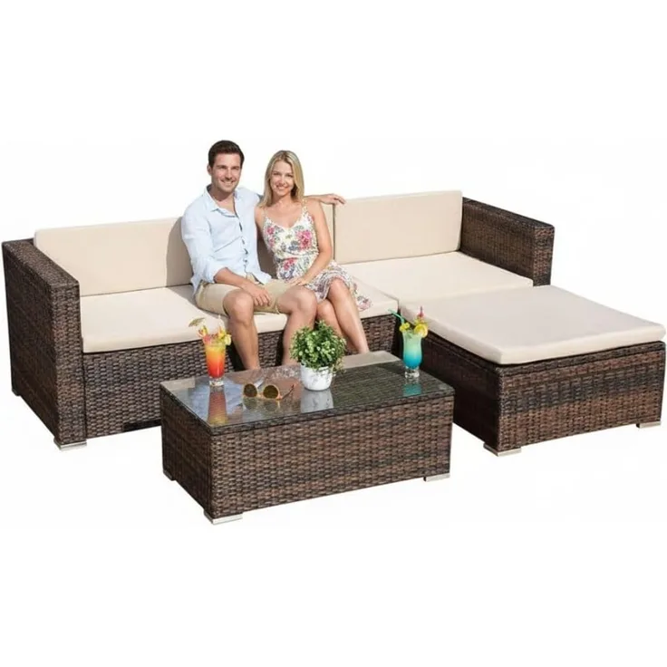 Melko Gartenlounge-Set Gartengarnitur Lounge Polyrattan 5tlg. Sitzgruppe Gartenset, (Set), Schraub-Ausgleich-Standfüße