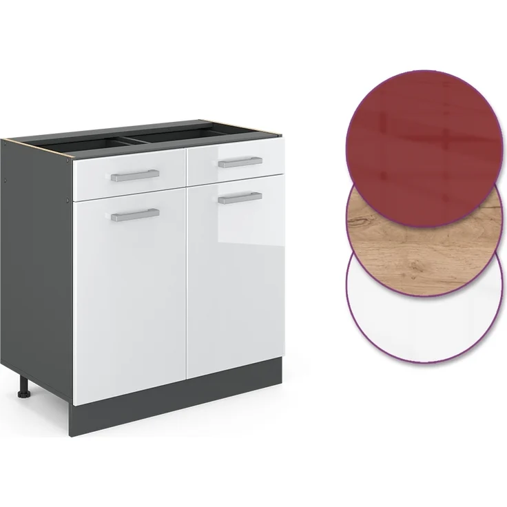 Küchenunterschrank R-Line Weiß Hochglanz 80 cm AP Marmor Vicco – Bild 5