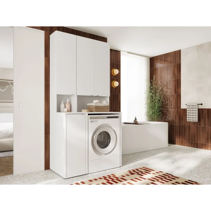 Platan Room Badezimmer-Set Waschmaschinenschrank 65 cm breit und Hochschrank 33 cm breit, Badschrank Aufbewahrungsschrank für Bad, Hoch Schrank Schmal – Bild 2