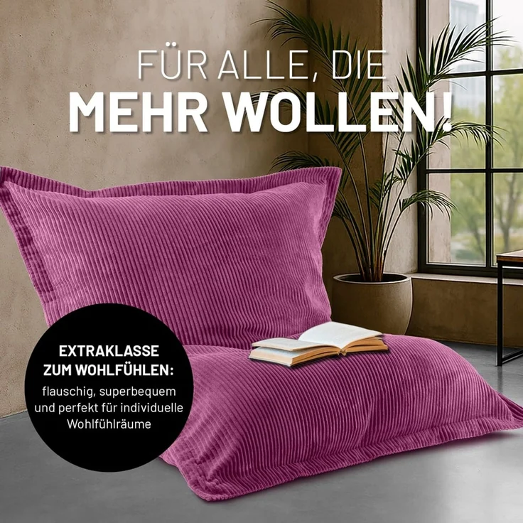 Lumaland Sitzsack Classic XXL Cord | Riesen Sitzsack XXL mit Softer Rippenstruktur – ideal zu Cord Sofa & Sessel Indoor Bean Bag für Wohnzimmer, Schlafzimmer & Co. - 380 L, 140x180 cm – Bild 6