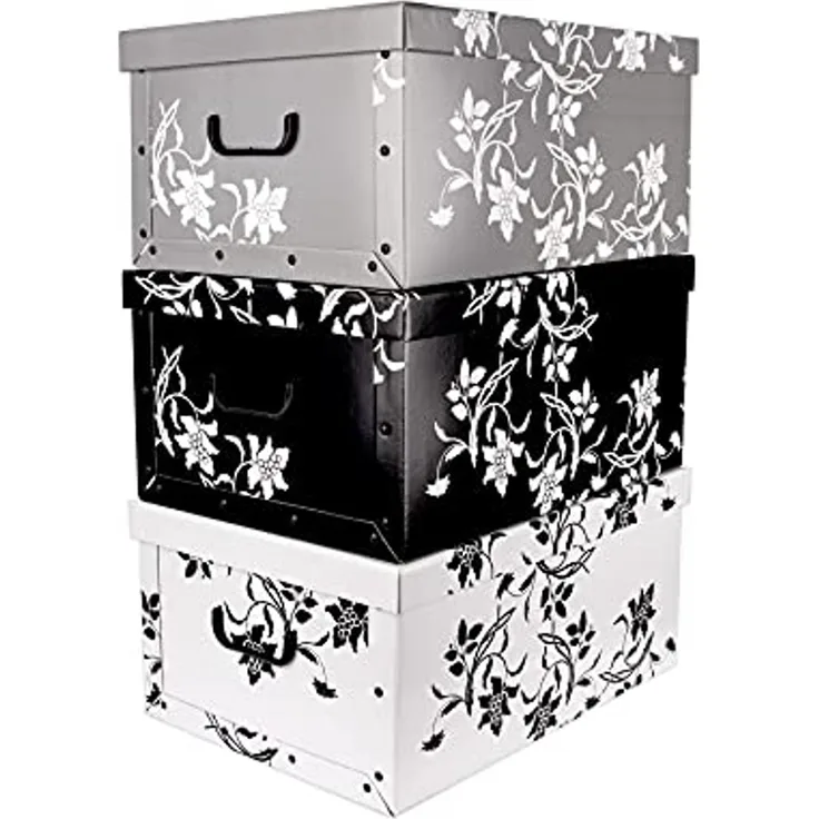BigDean Aufbewahrungsbox 3x je 45 Liter mit Deckel & Griffen stabile Pappe Ordnungsboxen (Set, 3 St, Aufbewahrungsbox), Robust + Stabil mit Griff, Hübsche + praktische Deko-Box