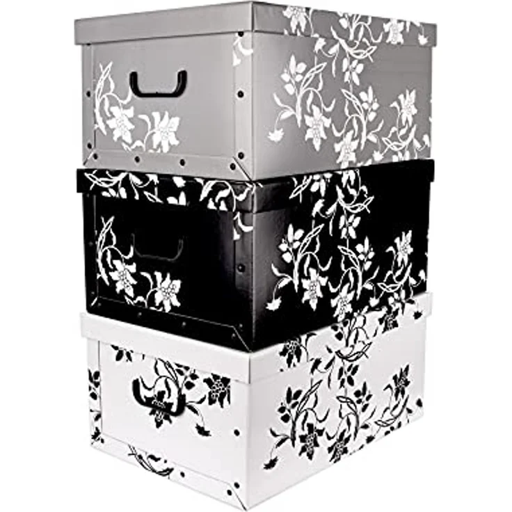 BigDean Aufbewahrungsbox 3x je 45 Liter mit Deckel & Griffen stabile Pappe Ordnungsboxen (Set, 3 St, Aufbewahrungsbox), Robust + Stabil mit Griff, Hübsche + praktische Deko-Box – Bild 1