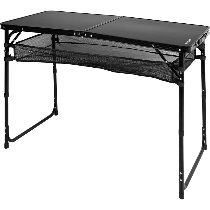 AKTIVE Klapptisch, schwarz, 120 x 60 x 60/70 cm, höhenverstellbar, rutschfeste Füße, Tragkraft 30 kg, Tragegriff, inkl. abnehmbarem Netz, Strand, Garten (63089)