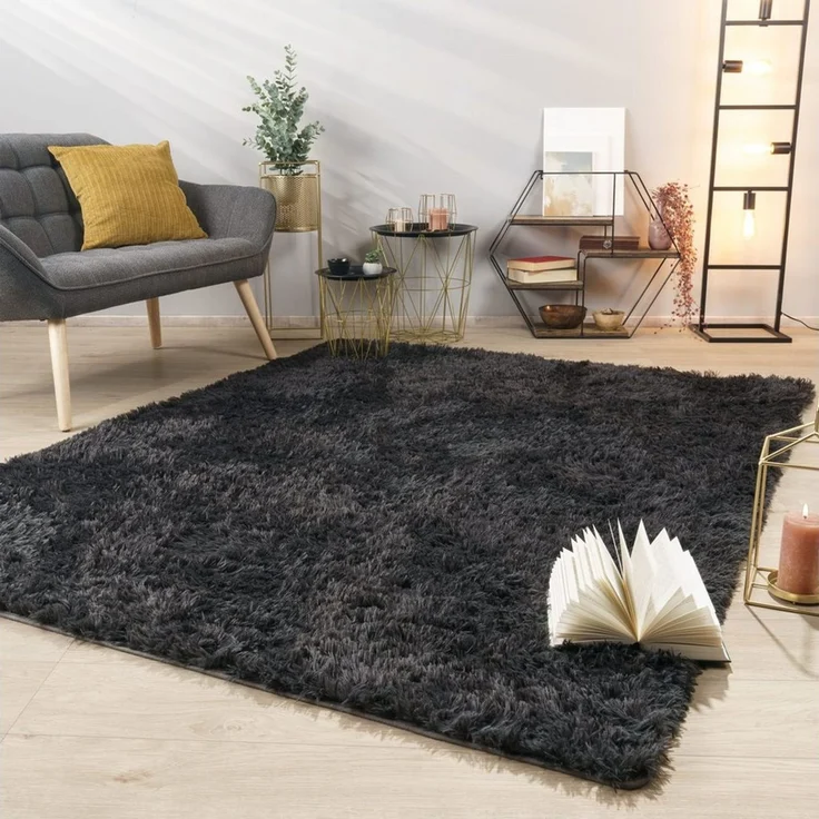 TT Home Teppich Diele, Esszimmer, Flur, Schlafzimmer, Wohnzimmer, Rechteckig, Höhe: 37 mm, Teppich Wohnzimmer Hochflor Langflor Weich Soft Modernes Einfarbiges D – Bild 1