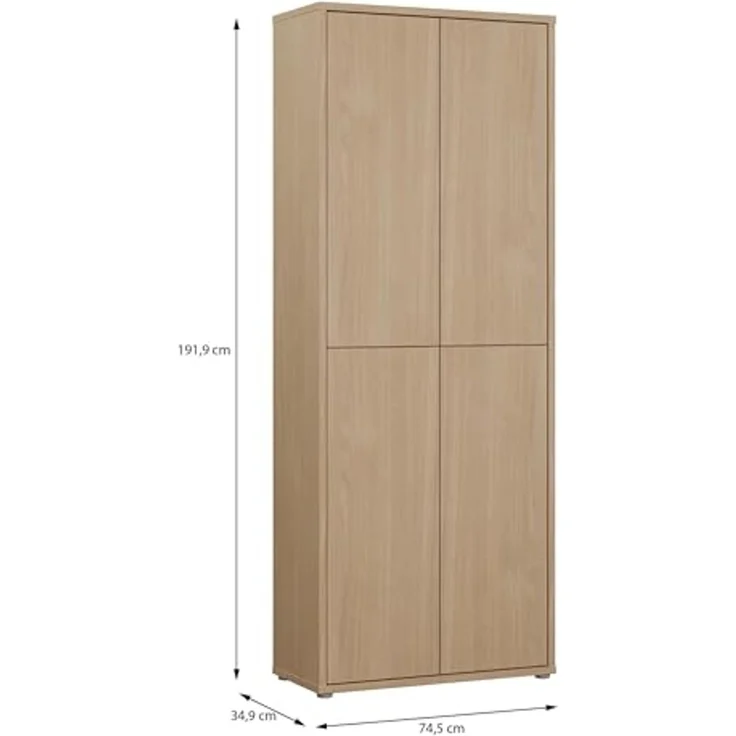 FORTE Schuhschrank Alice Springs, Schuhschrank, Höhe 191,9 cm, 4 Türen, viel Platz (B/H/T 74,5/191,9/34,9 cm) Stauraumschrank, Mehrzweckschrank, Breite 74,5 cm, mit 8 Böden – Bild 6