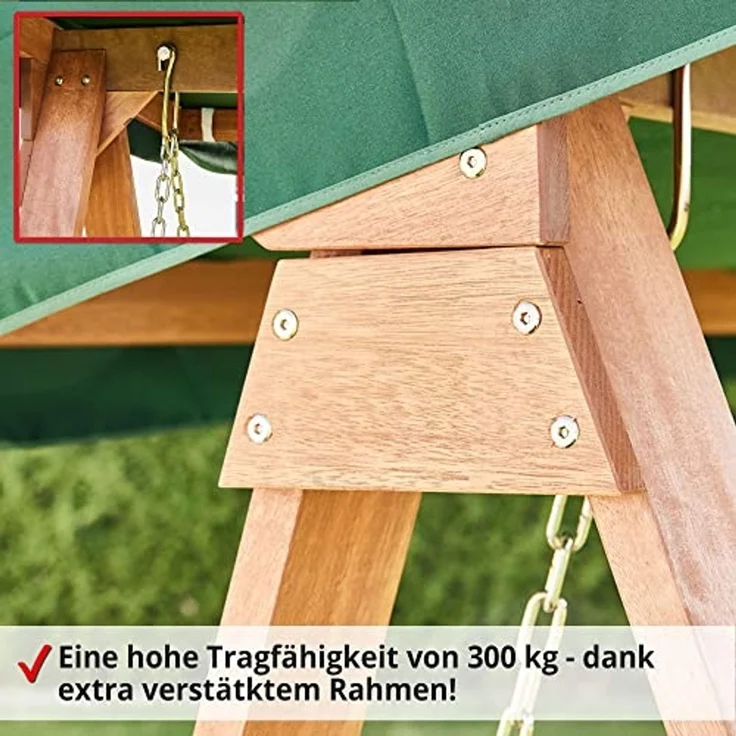 Hecht Hollywoodschaukel Baharu Lux, 4-Sitzer, Sonnendach und Polster, Merantiholz, 300kg, 235x120x178cm (B x T x H) – Bild 7