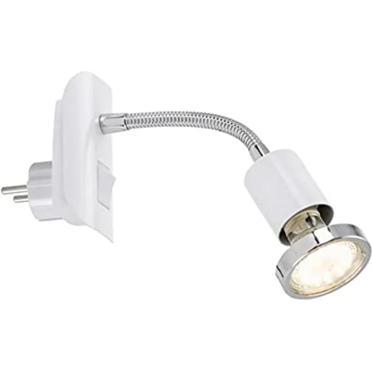 TRANGO LED Steckdosenleuchte, 11-056 Steckerleuchte in Weiß matt Steckerlicht *FLEXI* Nachtlicht inkl. je 1x GU10 3000K warmweiß LED Leuchtmittel Chrom Ring, ON/OFF Schalter Leselampe, Wandlampe, Küchenlampe – Bild 4