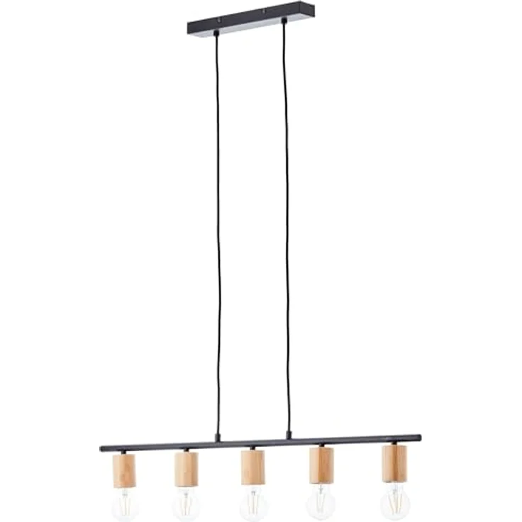 BRILLIANT Kerry Pendelleuchte 5-flammig, Höhenverstellbar, schwarz/holz, dimmbar, variabel mit dekorativem Textilkabel – Bild 6
