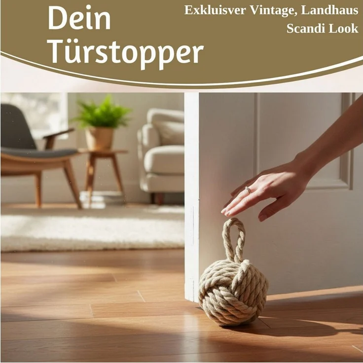 LS-LebenStil Bodentürstopper Boden Türstopper Malmö 23cm Beige Braun 1,3kg Jute Knoten Tragegriff (Handgearbeitet Bodenstopper Türpuffer Türhalter Türsack Türkeil Tür Stopper Sack Fensterstopper Boden Stopper Buchstütze, 1 St) – Bild 3