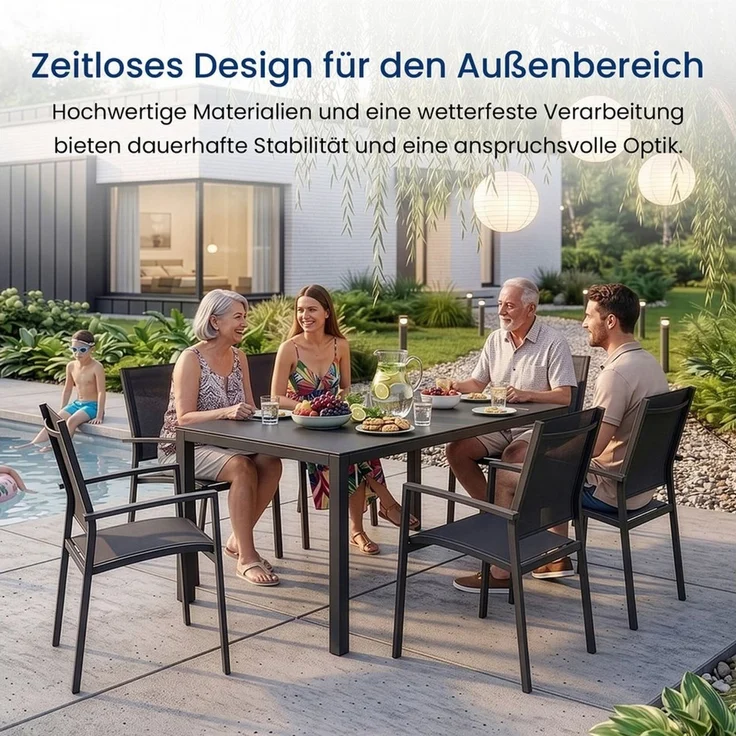 Home Collective Gartenlounge-Set Balkonmöbel Essgruppe Outdoor Terrassenmöbel Sitzgruppe für 6 Personen, beschichtetes Metall, atmungsaktives Textil-Gewebe, Dunkelgrau/Schwarz – Bild 3
