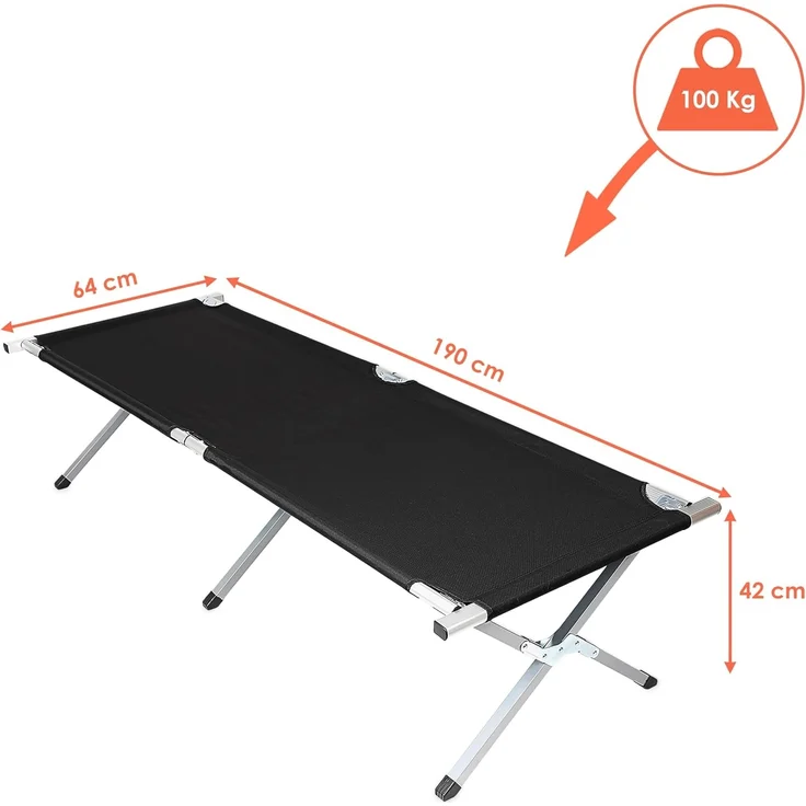 Spetebo Feldbett XXL Campingbett mit Tragetasche 190 x 64cm schwarz (Packung, 1-St, klappbar) Reise Feldbett mit Belastbarkeit bis 150 kg – Bild 2