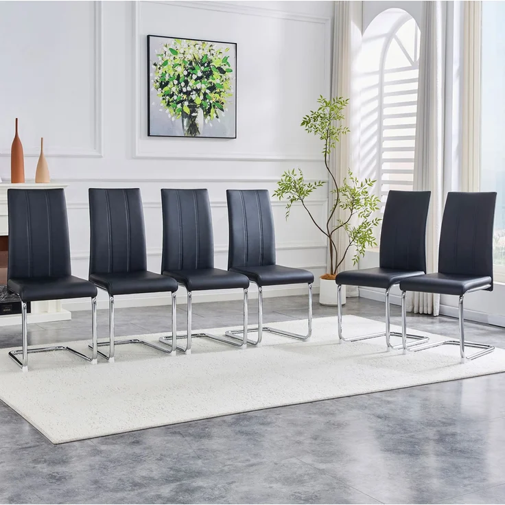Esszimmerstuhl aus PU-Leder mit Metallgestell, 54,5x43x99 cm, schwarz – Bild 4