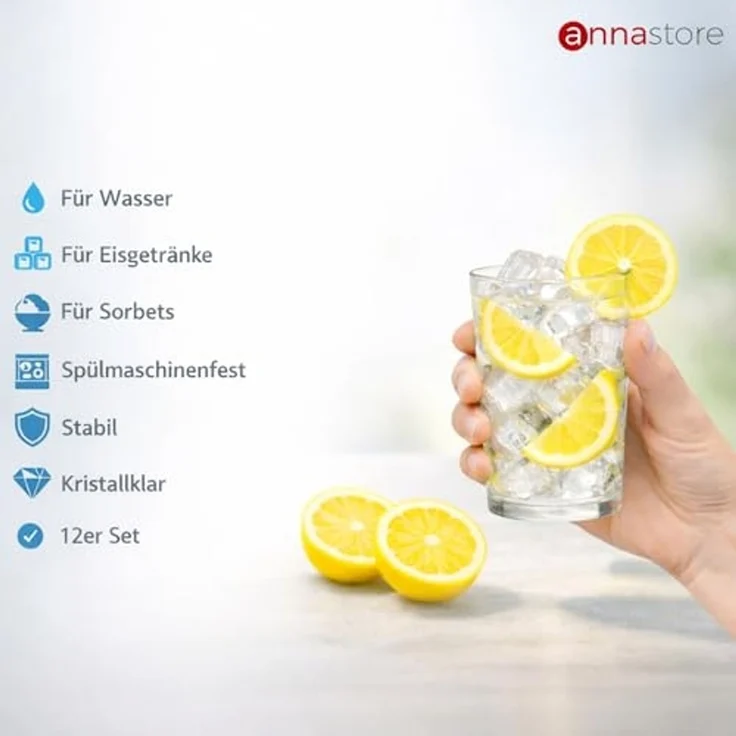 Annastore Glas 12-tlg. Set Trinkgläser - Wassergläser - Saftgläser - Limogläser – Bild 2