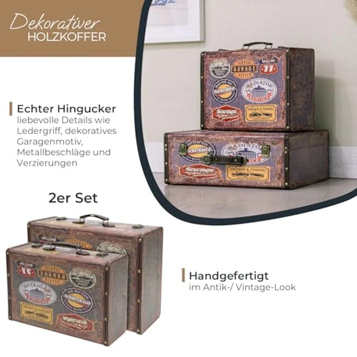 HMF Aufbewahrungsbox Handgefertigter Vintage Koffer aus Holz, Deko Koffer (versch. Größen), Geschenkkoffer im Garagen Design – Bild 3