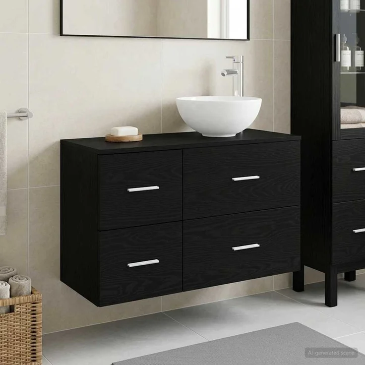 vidaXL Badezimmerschrank-Set 2 stk. Schwarz Eichen-Optik 3403945 – Bild 1