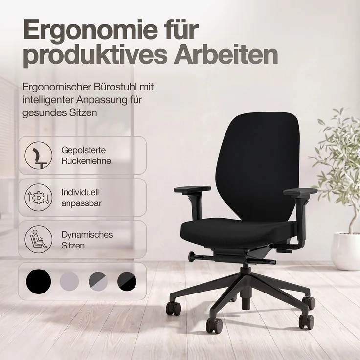ASSMANN Ergonomischer Bürostuhl Atessa mit Polsterrücken in schwarz Schwarz 63x53x100cm Textil – Bild 2