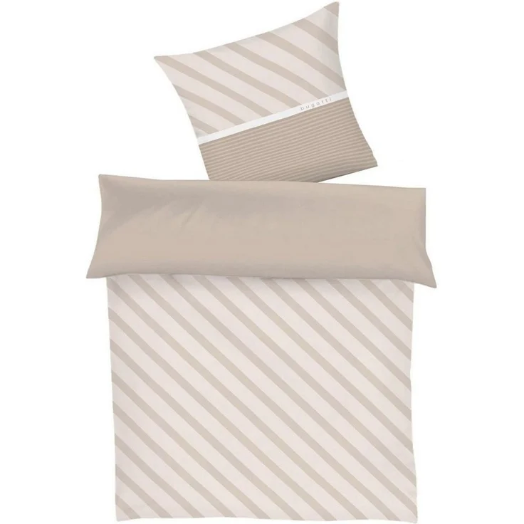 bugatti Bettwäsche Satin-Wende-Bettwäsche BAGI, 155 x 220 cm, Beige, Baumwolle, 2 teilig, Braun, mit Reißverschluss – Bild 1