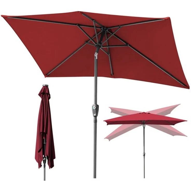 Clanmacy Sonnenschirm Rechteckig Balkonschirm 300x200 cm Sonnenschutz mit kurbel Rot, LxB: 300x200 cm, Stabiler knickbar/für Garten, Balkon, Terasse/Sonnenschutz – Bild 4
