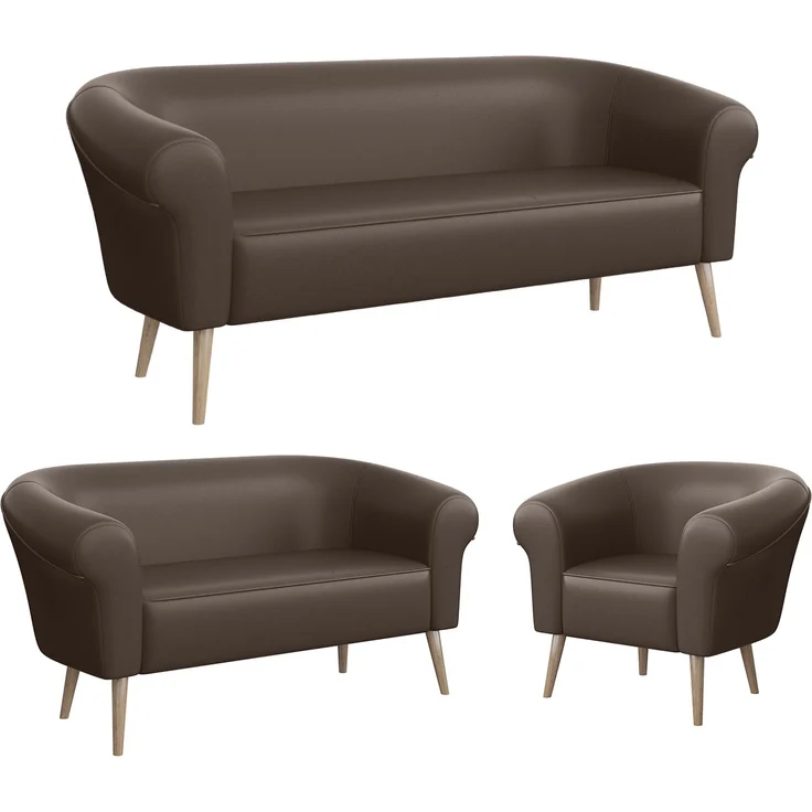 MEBLINI Sofa-Set EMILIA 3+2+1 - Braun Kunstleder - für Wohnzimmer - Mini Lounge für sechs Personen - Küchensofa - Sofa Klein - Sitzgarnitur - Polstergarnitur - Sofagarnituren – Bild 1