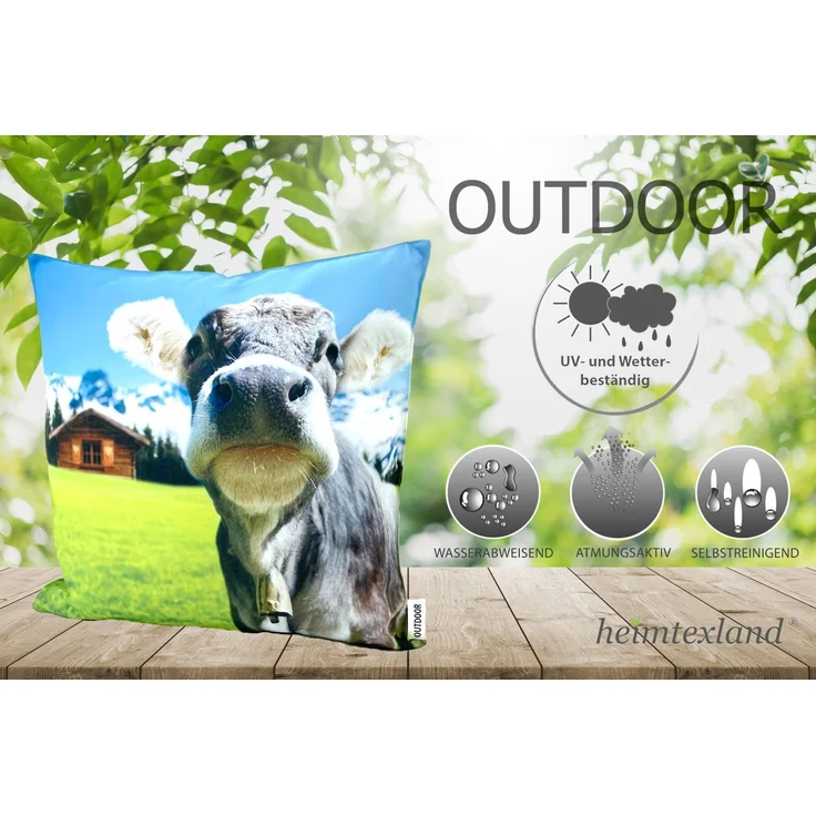 heimtexland Â® Outdoorkissen Lotus Effekt 45x45 Garten Dekokissen Wasserabweisend Outdoor Lounge Deko Kissen Typ742 Alpen Kuh – Bild 3